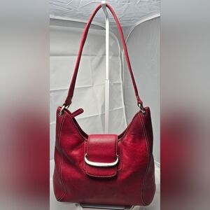 Cole Haan Rich Red Leather Shoulder Bag w/Contrast Stitching & Silver Hardware